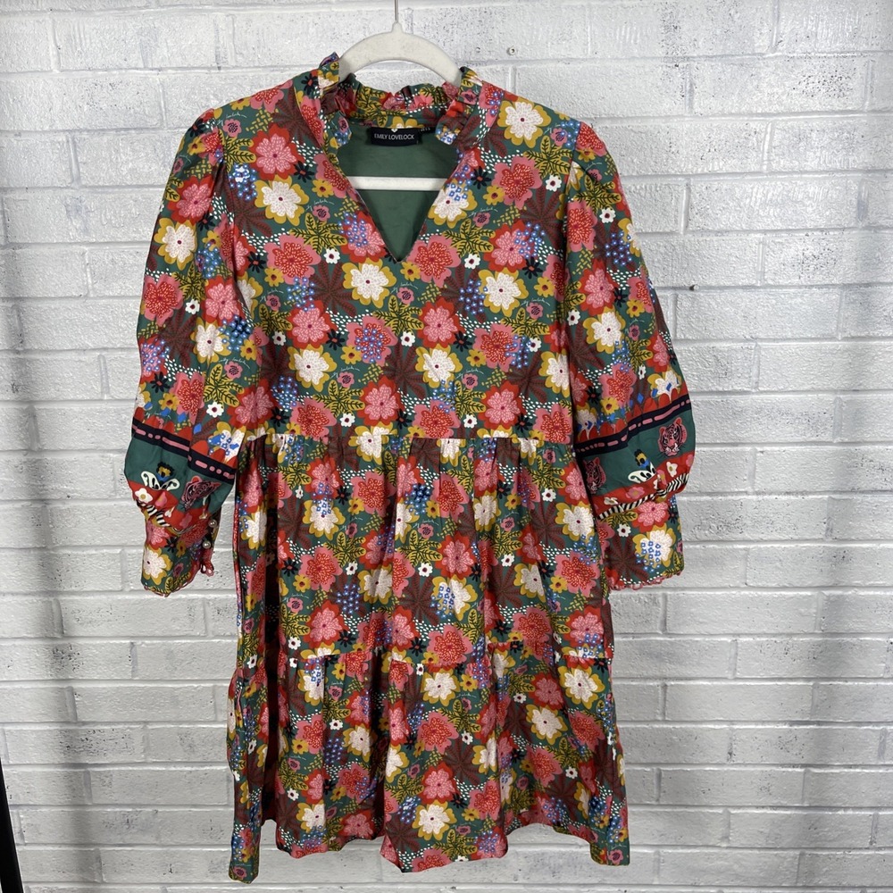 Emily‎ Lovelock Floral Tiered Dress Womens Size 2 Boho Romantic Cottagecore